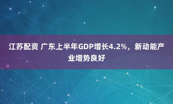 江苏配资 广东上半年GDP增长4.2%，新动能产业增势良好