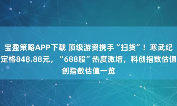 宝盈策略APP下载 顶级游资携手“扫货”！寒武纪股价定格848.88元，“688股”热度激增，科创指数估值一览
