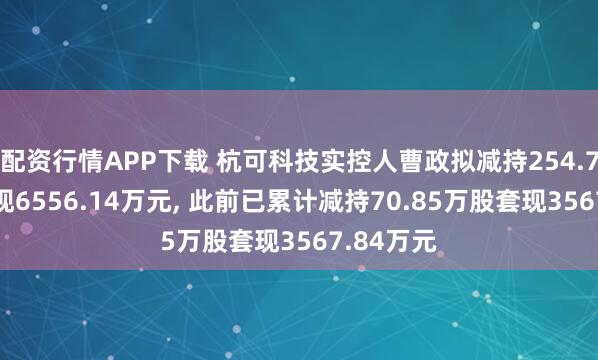 配资行情APP下载 杭可科技实控人曹政拟减持254.71万股套现6556.14万元, 此前已累计减持70.85万股套现3567.84万元